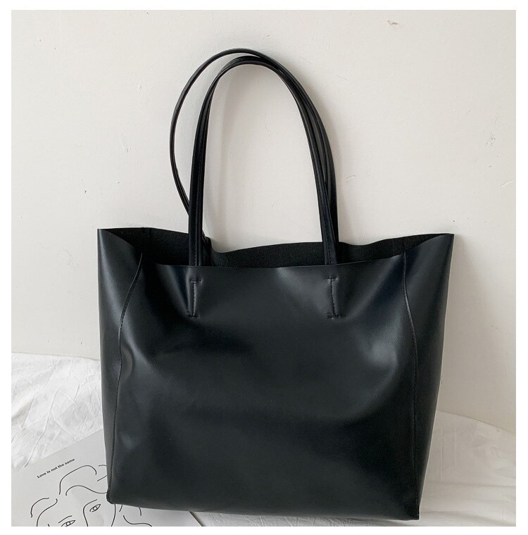 Vrouwen Tote Bag Grote Capaciteit Eenvoudige Pu Leer Vrouwelijke Schoudertassen Voor Dames Shoper Zak Luxe Goedkope Tassen: big black