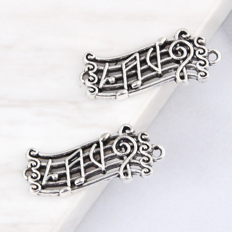 20Pcs Zilver Kleur 28X11Mm Notes Charms Muziek Score Connector Hanger Fit Diy Sieraden Maken Handgemaakte Accessoires