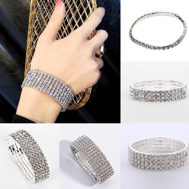 Shiny Armband Voor Vrouwen Crystal Rhinestone Stretch Armband Bangle Armband Elastische Wedding Bridal Sieraden Accessoires