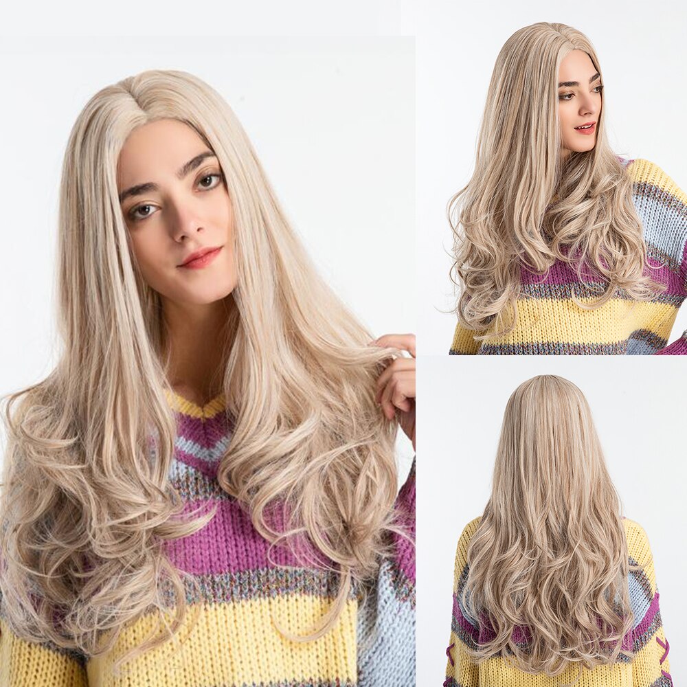 JONRENAU Synthetic Dark Brown Long Wavy Hair Wigs with Side Bangs Heat Resistant Fiber Wigs for White Black Women: lc183-6