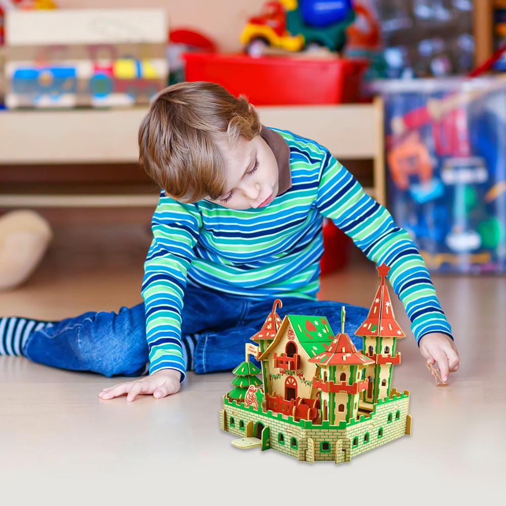 Kasteel Model Assemblage Grappige 3D Houten Hoge Lichtgewicht Originaliteit Prachtige Kerst Puzzel Speelgoed Puzzel Ornamenten