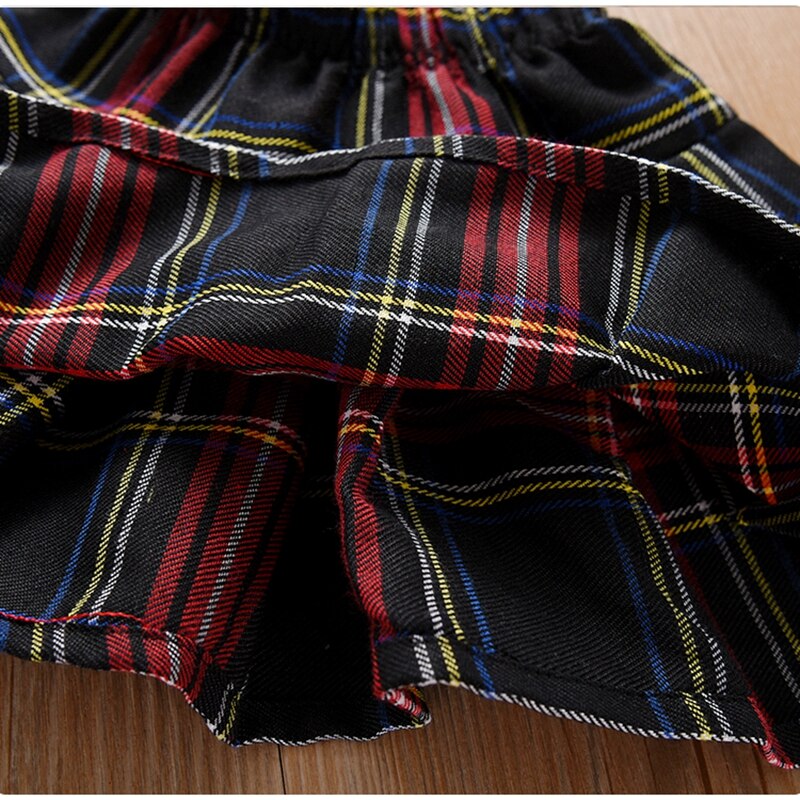 Shirts for Little Girls White Blouse+red Black Plaid Skirt Preppy Style Classic Children Clothes Retro Ruched Blouse Tops