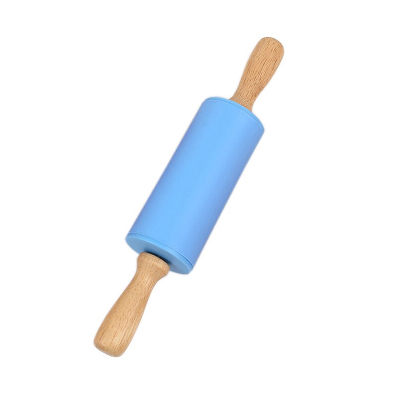 Farverig silikone kagerulle med træhåndtag moderne stil hjemmekøkken forsyninger dej rulledej pizza wienerbrød tærte pasta: A-blå / 30cm
