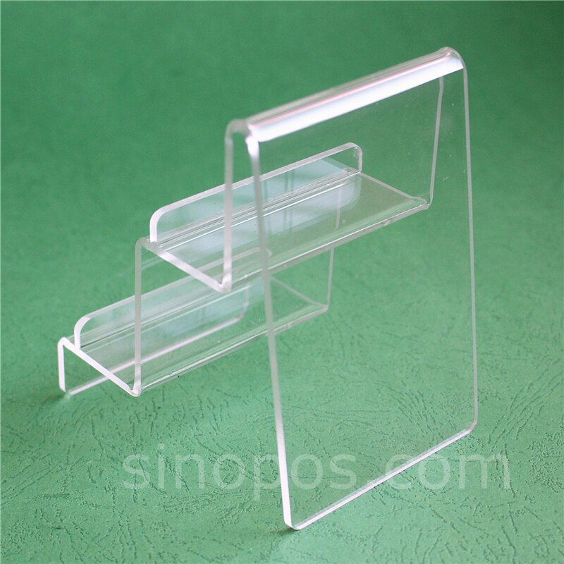 2-Tier Acrylic Wallet Display Stand, clear steps riser handbag holder bracket clutch bag purse sunglasses rack cosmetics shelf