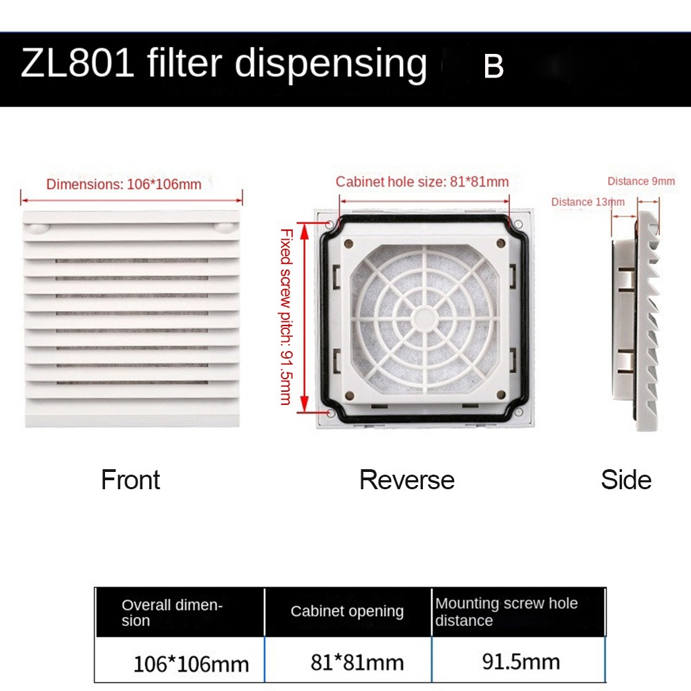 Sistema di ventilazione dell'aria Filtro di ventilazione per armadio ABS bianco senza persiane della ventola Filtro della ventola della griglia della ventola: BIANCO