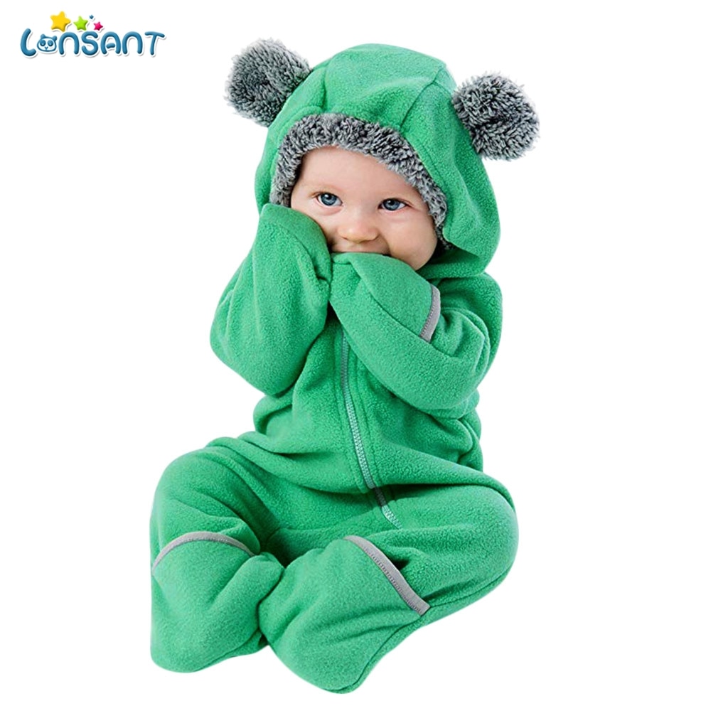 LONSANT Baby Pasgeboren Footies Hooded Solid Zpper Zachte Pasgeboren Kleding Kids Winter Warm Jumpsuuit Voor Baby 'S Een Stuk Kleding N30