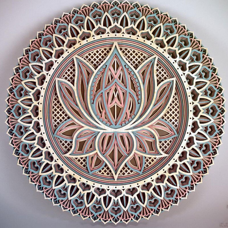 Lotus Bloem Mandala Dxf Patroon Tekening Bestand, Multilayers Mandala Voor Lasersnijden Decor