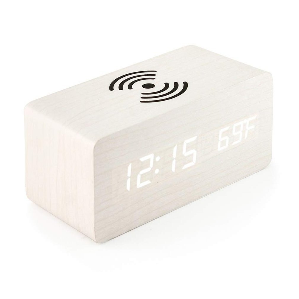Wooden LED Digital Clock With Sound Control Time Date Temperature Displaying For Bedroom Office And Family: 02