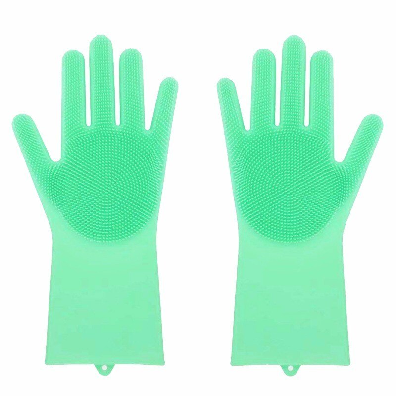 VOZRO, Guantes de goma mágicos de silicona para lavar platos, Guantes de látex para jardín, accesorios de cocina, cepillo para limpieza en el hogar: green