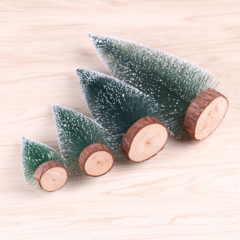 Mini Christmas Tree Multi Sizes Snow Wooden Pine Tree Christmas Party Desktop Table Ornaments Scene Landscaping Props