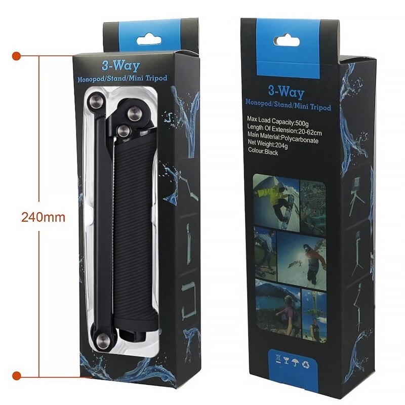 Support de caméra extensible pliable de bâton de Selfie de Gopro tenu dans la main de 3Way support de caméra portatif imperméable de poignée de bâton de Selfie accessoires de Gopro
