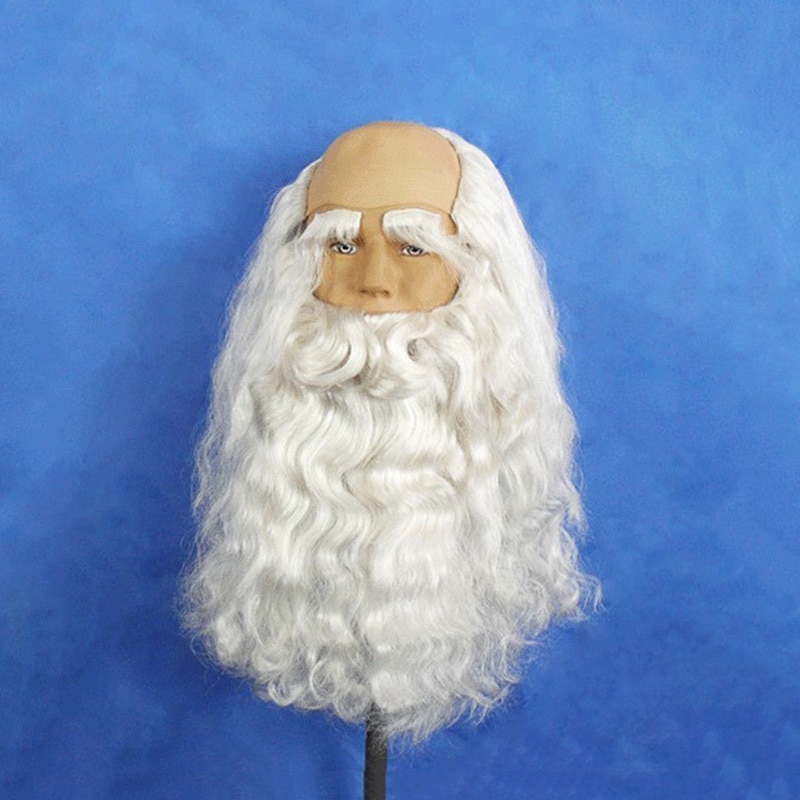 , 40 cm lengte Kerst Kerstman lange witte baard pruik set hoofddeksels hoed