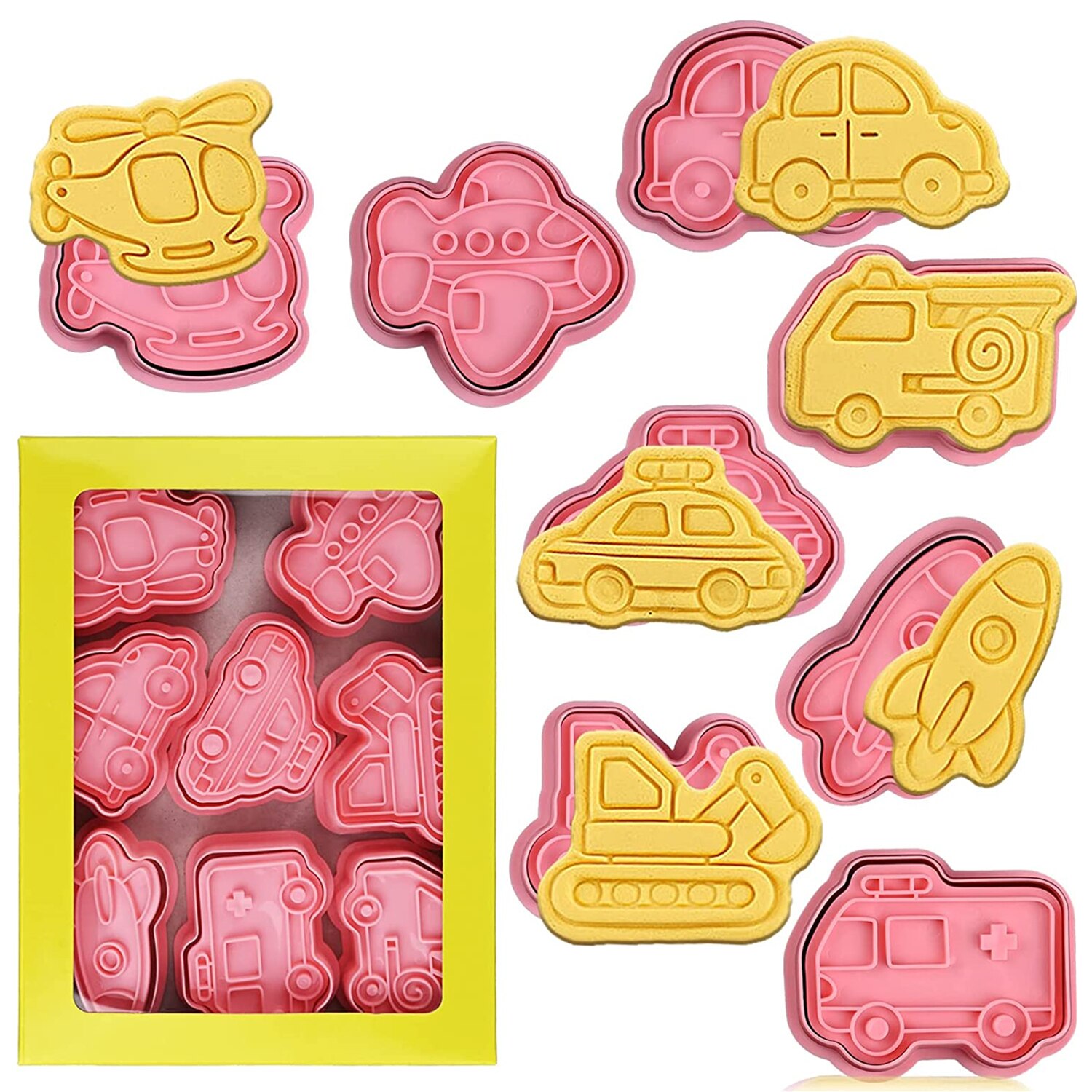 Vervoer Voertuig Cookie Cutters Stamper Set Plastic Mini Biscuit Cutter Mold Voor Bakken 3D Fondant Postzegels Cake Decor Gereedschap