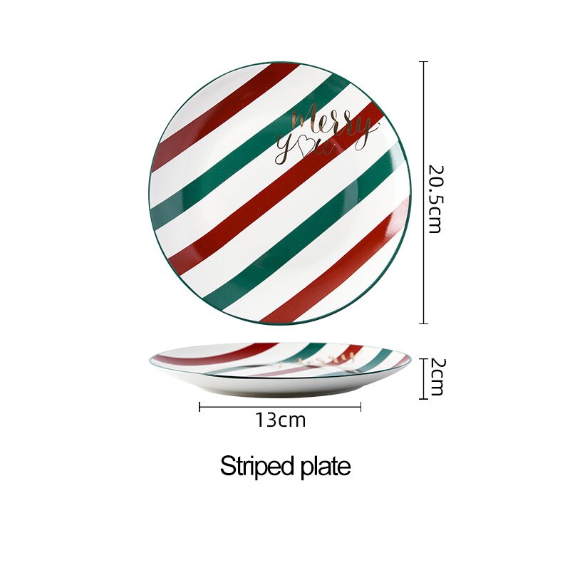Juego de platos y cuencos de cerámica para Navidad, taza de café, cocina, fruta, ensalada, sushi, plato de postre, juego de vajilla, bandejas decorativas: Striped disk