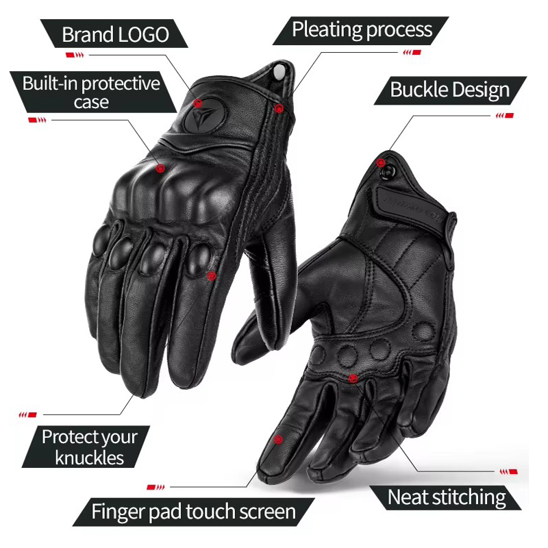Retro Leather Motorcycle Gloves Vintage Men Women Moto Cycling Winter Gloves Touch Screen Motorbike Motorcross ATV Motor Guantes