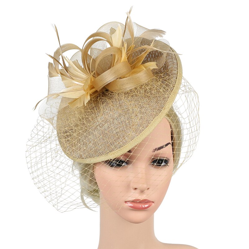 Women Bridal Hats and Fascinators Black/Gold/Yellow Net Birdcage Bride Wedding Hats Face Veils Wedding Accessories: Gold