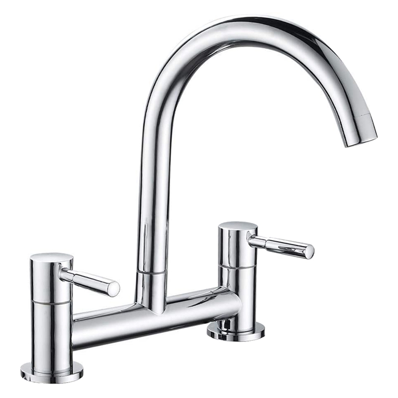 Keuken Brug Mengkraan, 2 Gaten Aanrecht Mengkraan Traditionele Keukenkraan Draaibare Uitloop Warm en Koud Kraan Chroom (Goud Keuken Brug Mengkraan, 2 Gaten Aanrecht Mengkraan Traditionele Keukenkraan Draaibare Uitloop Warm en Koud Kraan Chroom (Goud