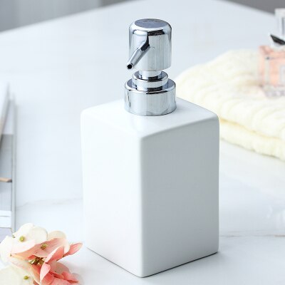 Ceramic Soap Dispenser White Black Bottle Hotel Bathroom Shower Gel Hand Sanitizer Bottle with Bamboo Tray 320ml: 7
