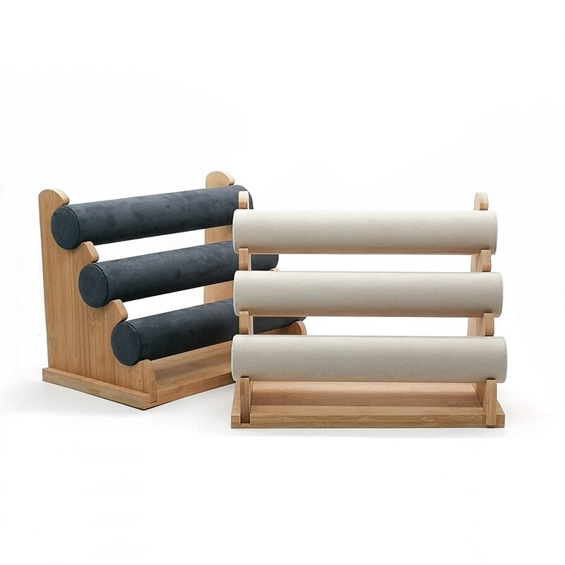 3- lags bambus armbånd display fløyel smykker arrangør holder stativ armbånd smykker display holder lagringsstativ