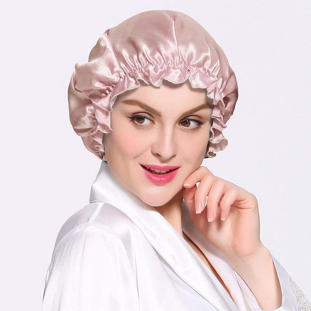 LILYSILK Silk Night Sleep Cap Silk Cap for Sleeping Women Flounced Brand Solid 19 Momme Hair Care Accessories