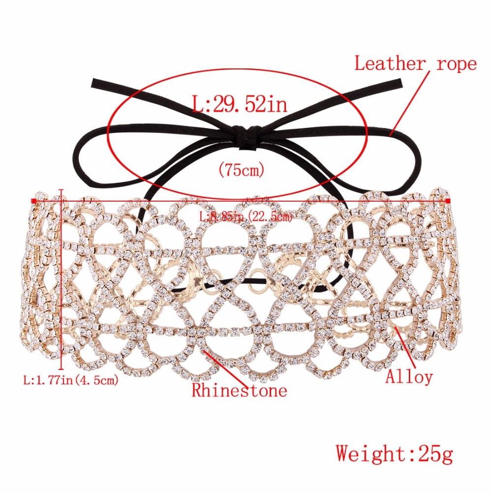 Shine 8 Crystal Chokers Necklace Women Luxury Lace up Statement Necklaces Adjustable Black Jewelry Ladies Party