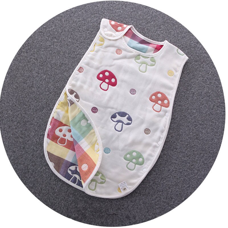 Bébé sac de couchage confortable 6 couches gaze coton pour 0-7Y enfants sommeil couvertures garçons filles enfants Swaddle vêtements de nuit Slaapzak: Mushroom / 12M