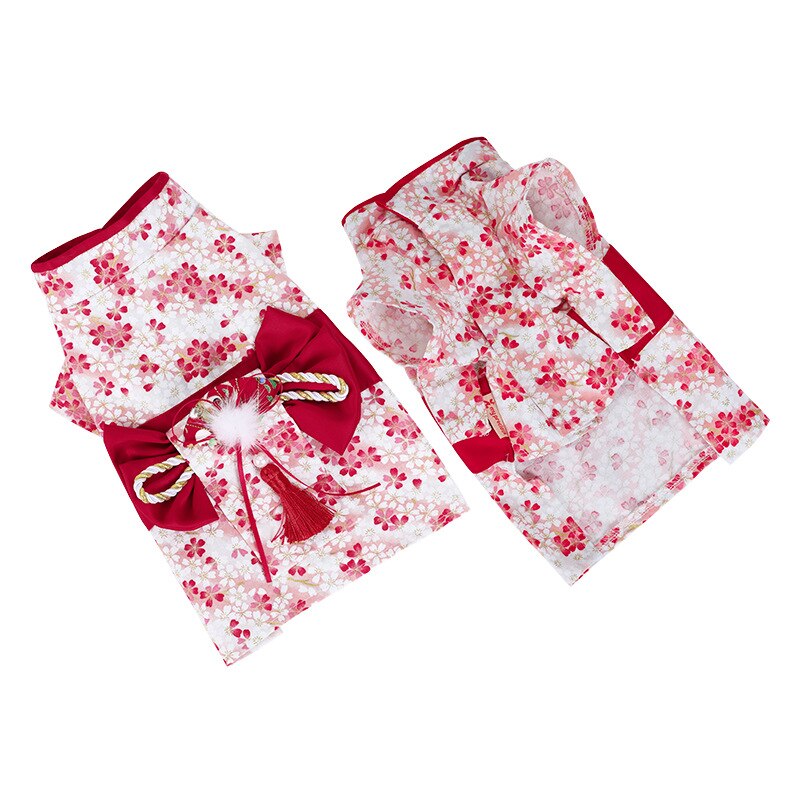 Ropa de perro mascota exquisito pequeño Floral japonés Kimono ropa de perro arco falda para mascotas Cuatro estaciones disponibles para perros pequeños: XS