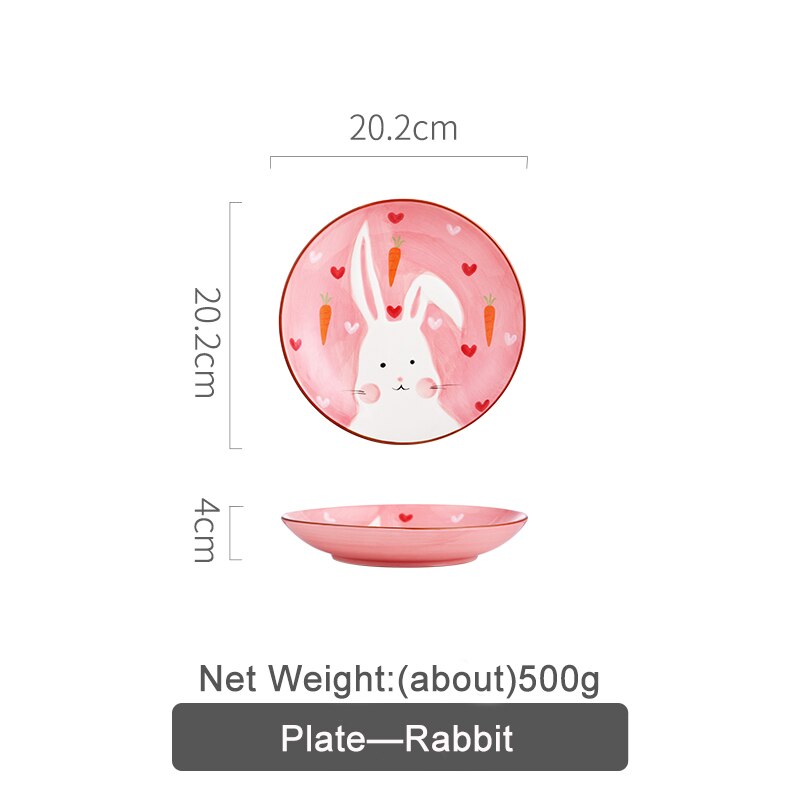 Children's Plate Set Of Rabbite Giraffe Baby Plate Dishes Ceramic Dineerware Set For Kids Bowl Plate Children's Cutlery: Rabbit Plate A