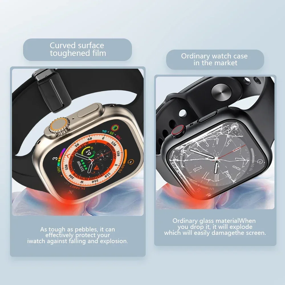 Change To Ultra 360 Full Cover Case for Apple Watch 45mm 44mm Tempered Glass Screen Protector for IWatch Series 9 8 7 6 SE 5