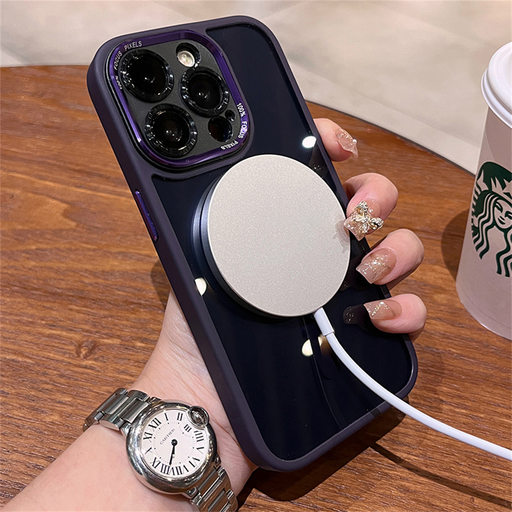 Luxury For Magsafe Magnetic Wireless Charger Case For iPhone 16 15 14 13 12 Pro Max Lens Protection Transparent Shockproof Cover