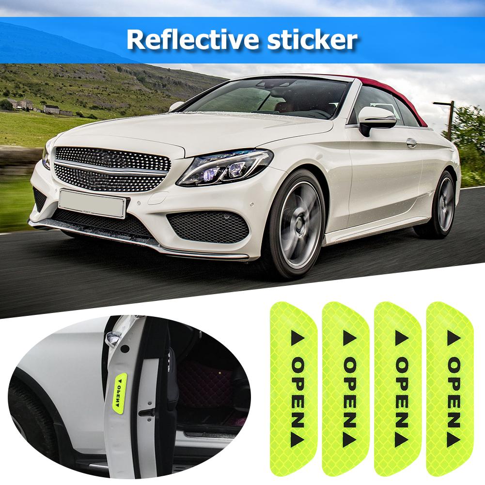 4pcs Car OPEN Reflective Tapes Sticker Auto Door Warning Mark Notice CRV Reflector Strip Reflectant Luminous Reflex Safet
