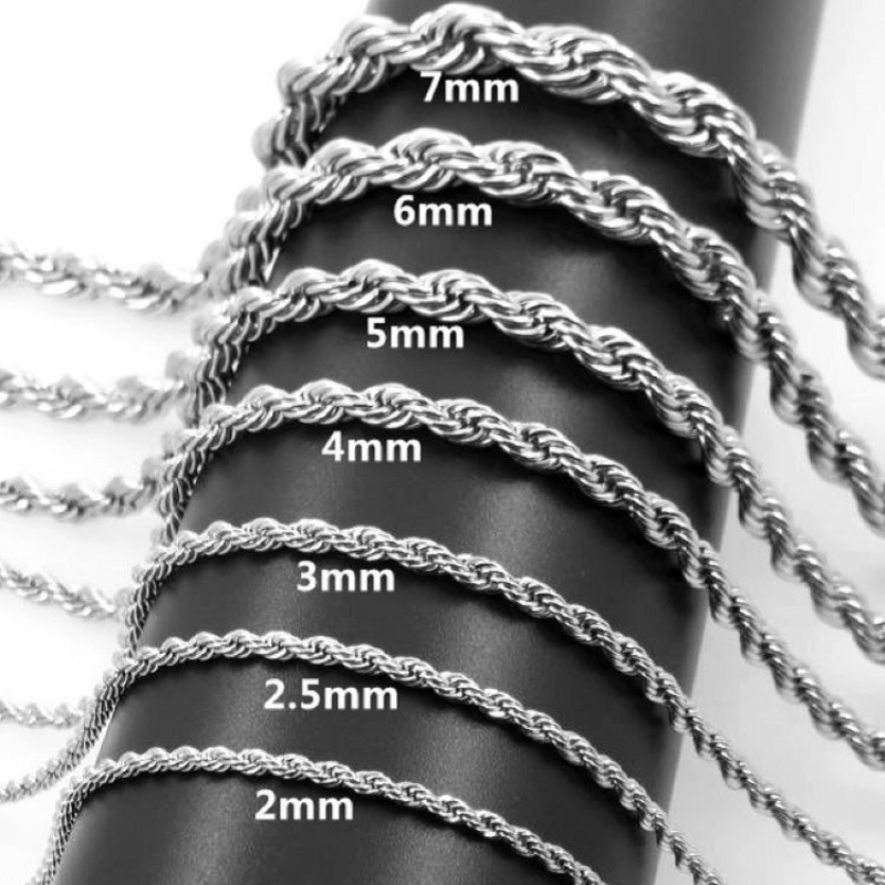 2,5 mm/3 mm/4 mm/5 mm/6 mm Cadena de cuerda trenzada de acero inoxidable Collar de color plateado para hombres y mujeres: 50 cm / Morado