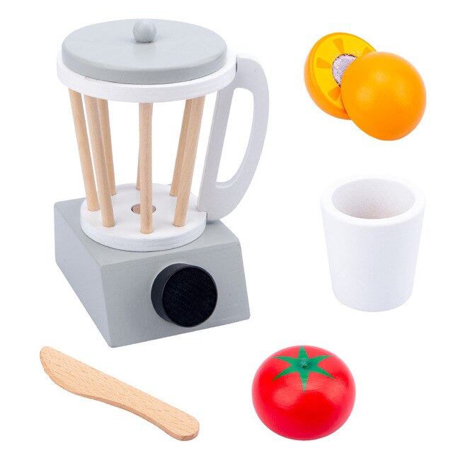 Kids Wooden Pretend Play Sets Simulation Toasters Bread Maker Coffee Machine Blender Baking Kit Game Mixer Kitchen Role Toys: 4