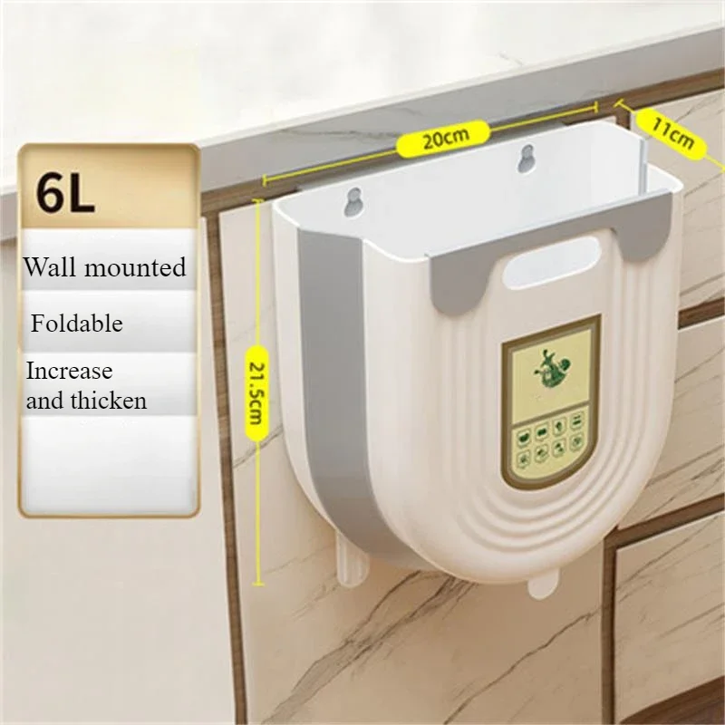 Wall Hanging Trash Can Household Dustbin Large Capacity No Smell Kitchen Bins Hanging Multifunctional Foldable Garbage Basket: WHITE