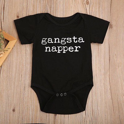 Gangsta Napper Katoen Baby Baby Boy Romper Zwarte Korte Mouw Jumpsuit Kleding Outfits Sunsuit Ondersteuning