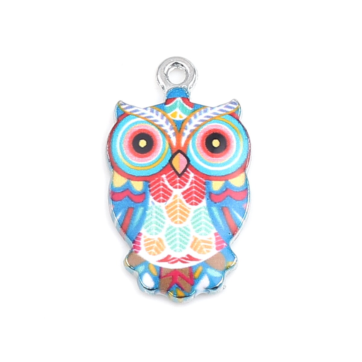 Doreenperles fabrication de bijoux pendentif en alliage Halloween breloques hibou Animal multicolore émail bricolage résultats 23mm x 13mm, 10 pièces