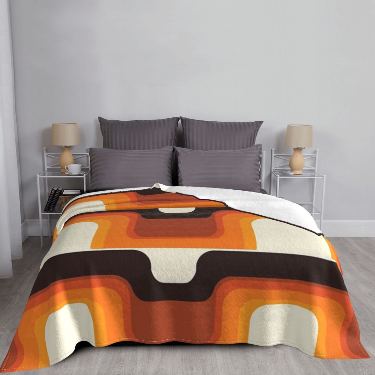 Manta naranja moderna de mediados de siglo cumple con los años 1970, colcha de cama a cuadros, colcha de 90, alfombra de oración islámica 135