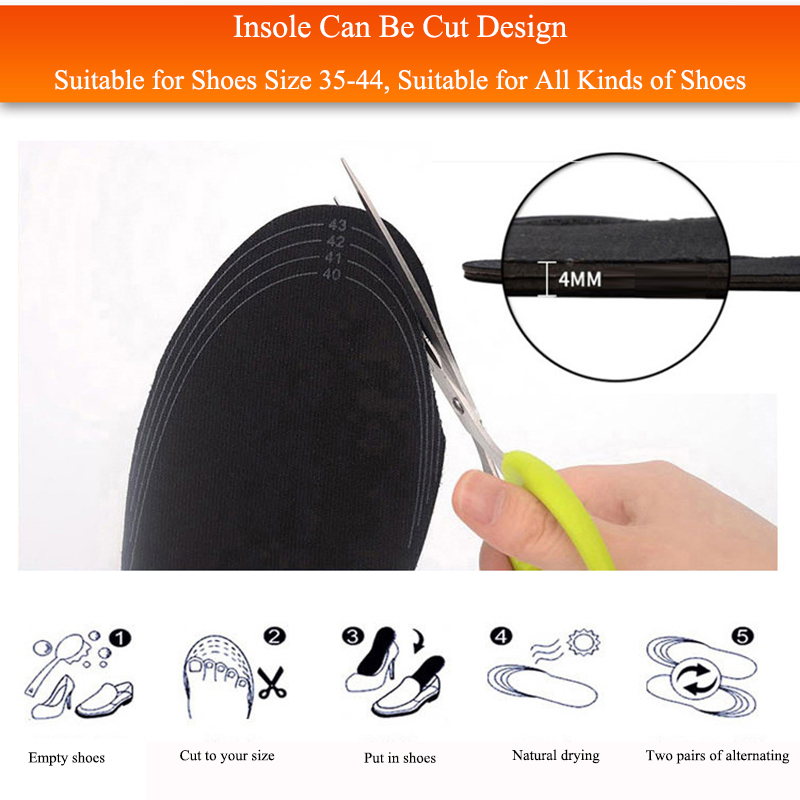 Dikker Fluwelen USB Verwarmde Inlegzolen Zwart Maat Verstelbaar Voet Warmer Kussen Thermische Voet Warmer Gezondheid Zolen Elektrische Voet Heate: Size adjustable / 44