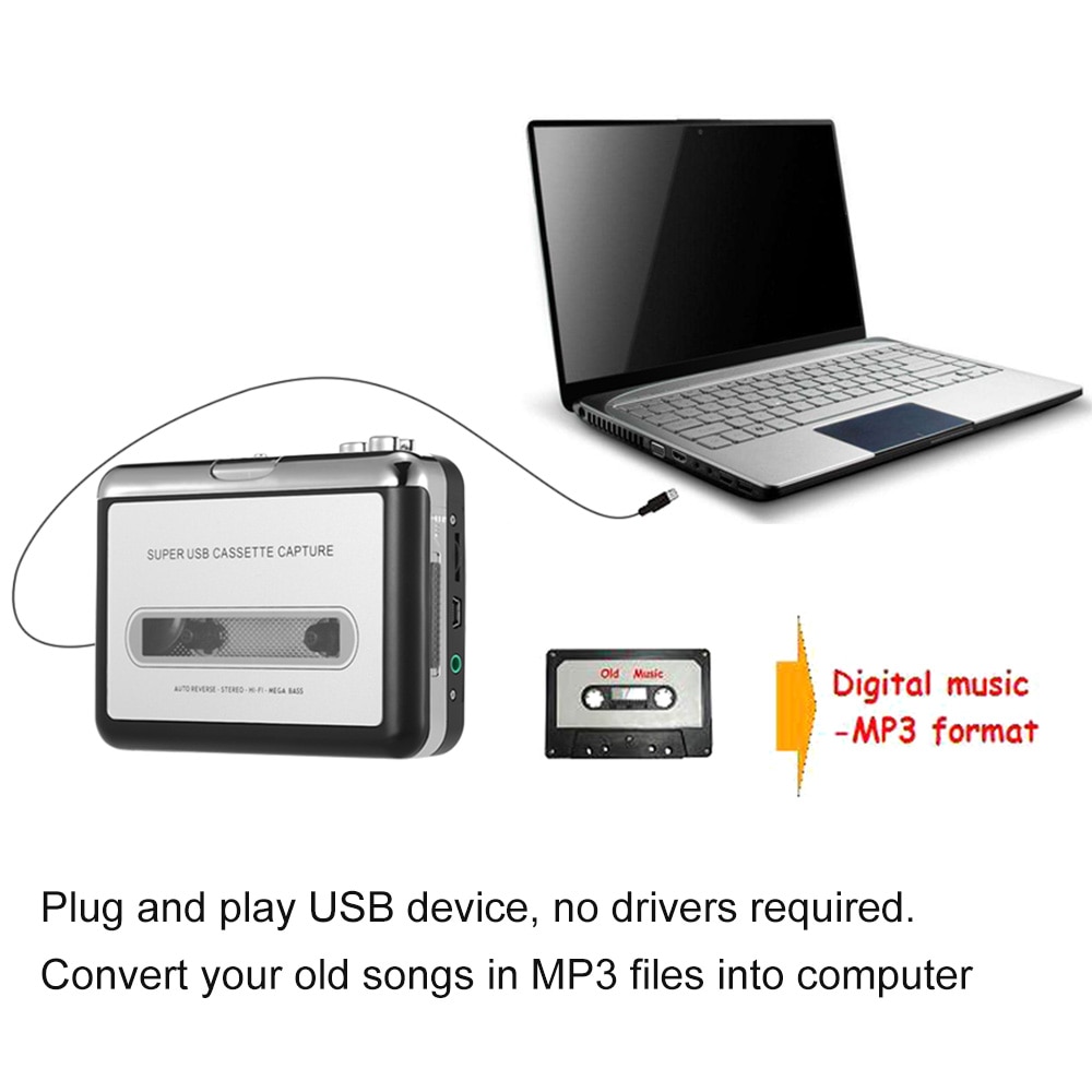 Ezcap USB Cassette Capture Cassette Tape-to-MP3 Converter into Computer Stereo HiFi Sound Mega Bass Audio Music Player