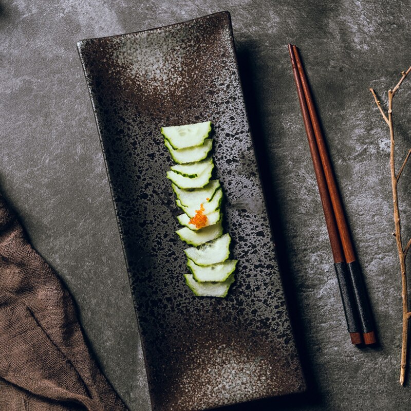 Japanse Stijl Rechthoekige Keramische Plaat Creatieve Keuken Sushi Plaat Vlakke Plaat Vis Plaat Saury Lange Plaat Schotel