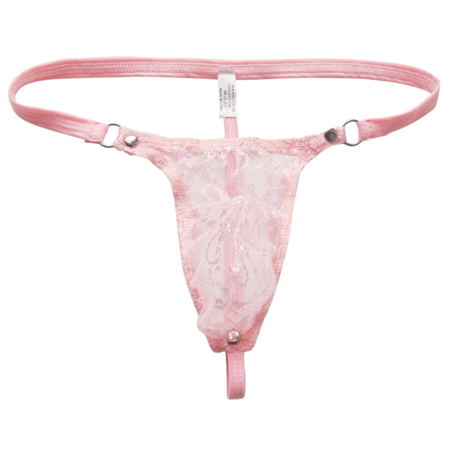 Menn sexy bugle veske blonder bikini undertøy herre blonder gjennomsiktige truser undertøy homofil sissy truser t-rygg stropp g-string thong: Rosa / Xl