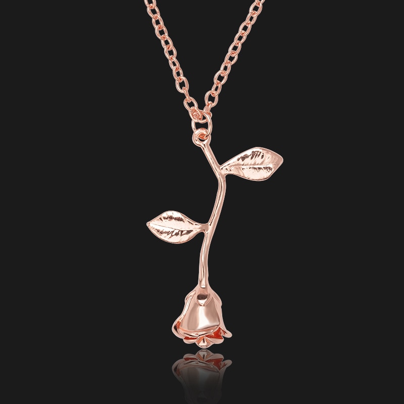 Pink Gold Rose Flower Statement Necklace: Rose Gold