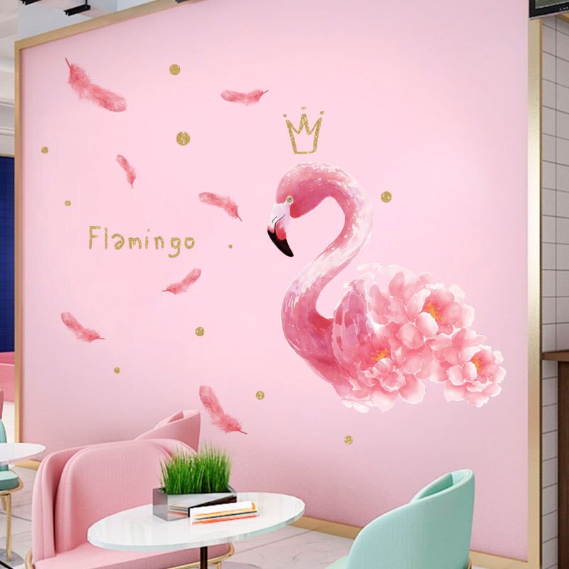 Koningin Flamingo Muurstickers Voor Slaapkamer Meisje Woonkamer Verwijderbare Muurstickers Vinyl Sticker Diy Mural Home Decoratie