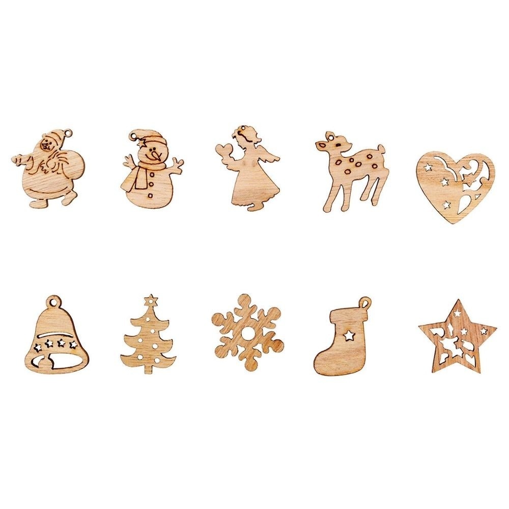 50 stks/set Mini Kerstboom Decor Ornamenten Houten Kerstman Sneeuwpop Herten Hangers Kerstversiering Kleine Beeldjes