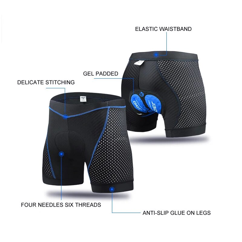 Ropa interior de Ciclismo de X-TIGER para hombre, pantalones cortos con almohadilla de Gel transpirable 5D, antideslizantes, empuñaduras de piernas