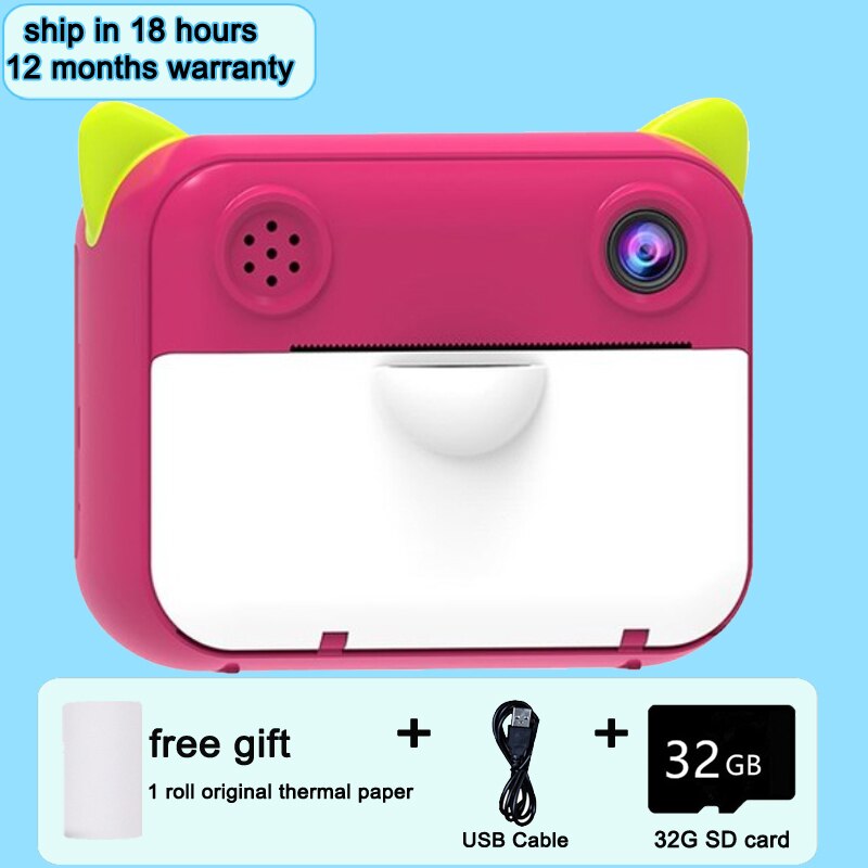 Videocamera per bambini stampa termica istantanea videocamera digitale 1080P HD con fotocamera portatile da 8G o 32G per bambini: Type1-32G Red