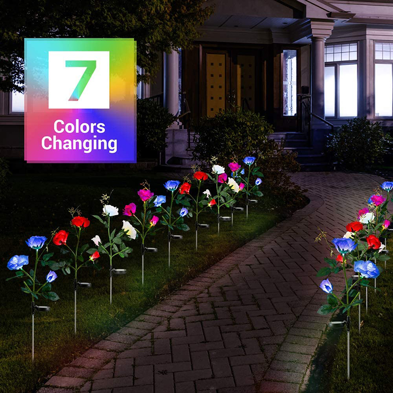 Solcelle Rose Blomsterlampe LED - Vandtæt Have Dekoration Udendørs - Landskab Græsplæne Lampe