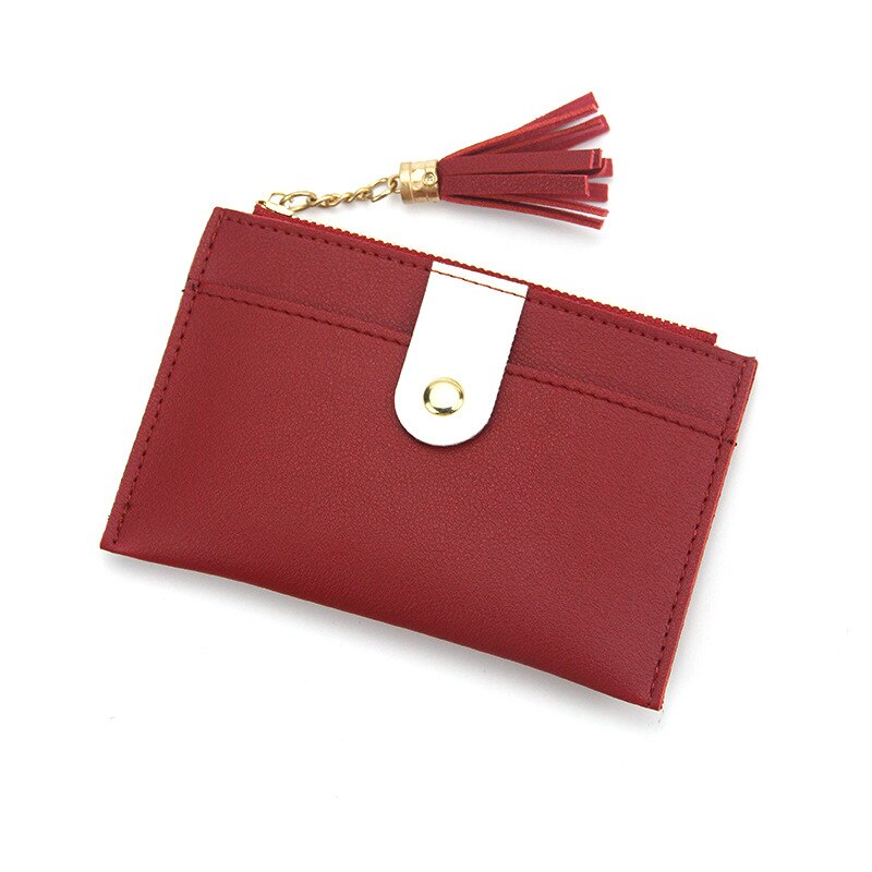 Purdored 1 pc mini tassel titular do cartão de crédito das mulheres pequenas caso do cartão de crédito do plutônio feminino zíper fino mini bolsa da moeda das senhoras cartão carteira: red