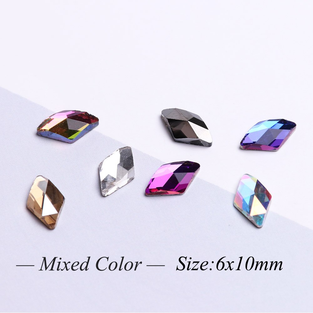 10 pièces losange ongles strass cristaux Flatback verre pierres manucure Nail Art décoration breloques gemme bijoux accessoires JI717: Mixed Color