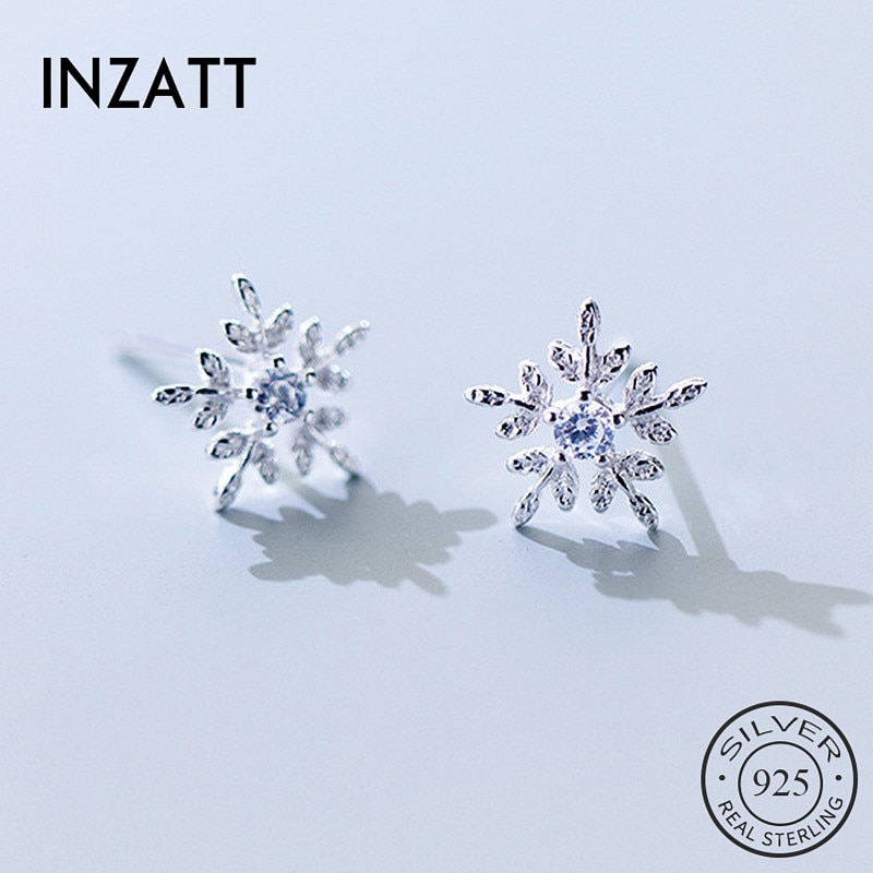 INZATT prawdziwe 925 ze srebra wysokiej próza pomocą z cyrkonią płatek śniegu stadniny kolczyki dla mody kobieta słodkie biżuterii akcesoria geometryczne prezent